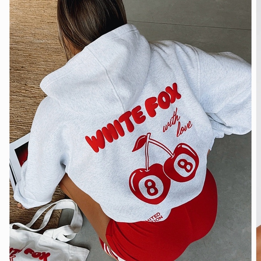 White Fox Boutique Gray and Red Hoodie